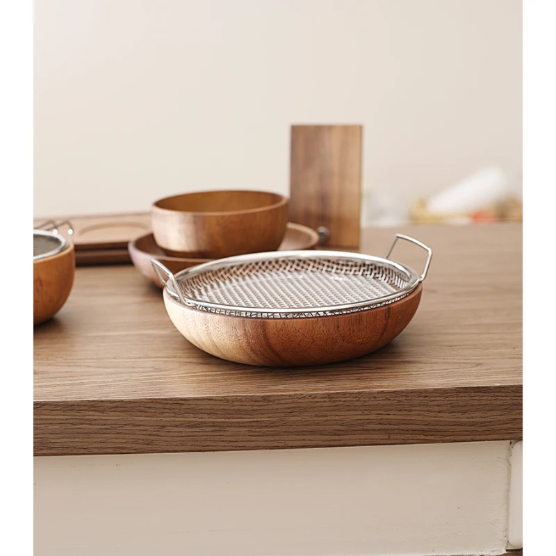 Multipurpose dining plate,, wooden tableware, fruit plate, drainage and oil filter plate,