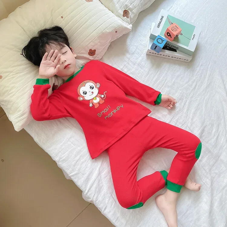 Children's loungewear set Autumn and winter boys and girls long johns two-piece set Cotton baby pajamas two-piece set