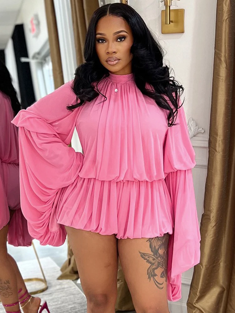 

Jumpsuit Shorts for Women Lantern Sleeves Summer Elastic Waist Slimming Jumpsuit Draped Loose Casual Jumpsuit Ladies