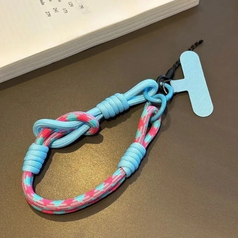 5 قطع ملونة المنسوجة قصيرة الهاتف الحبل معصمه مزدوجة حبلا آمنة المشبك حلقة رئيسية سلسلة المحمول الناقل #6