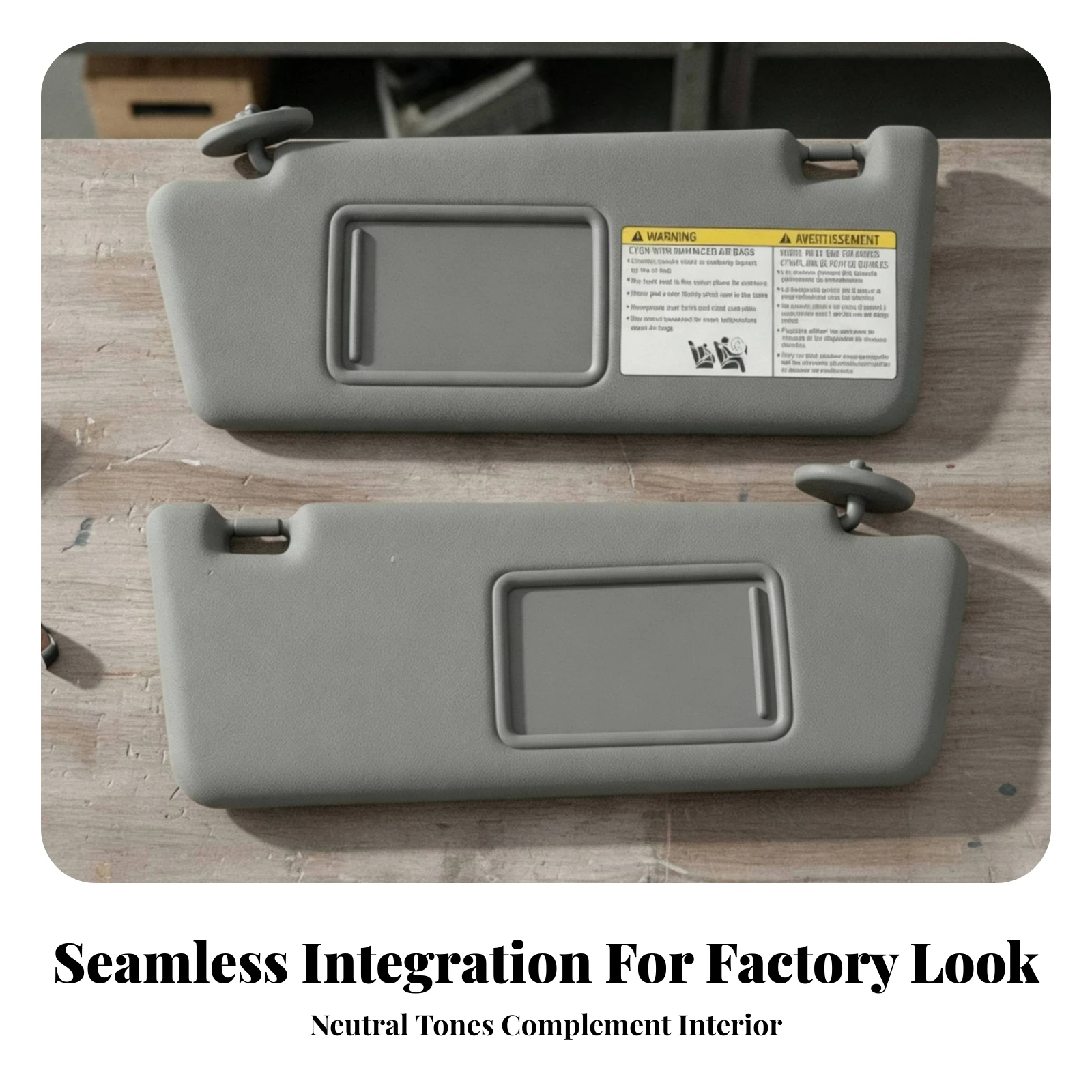 Sun Visor Replacement Gray Sun Visor with Warning Label Peel and Stick Cover Factory Look Textile Overlay Automotive-Grade