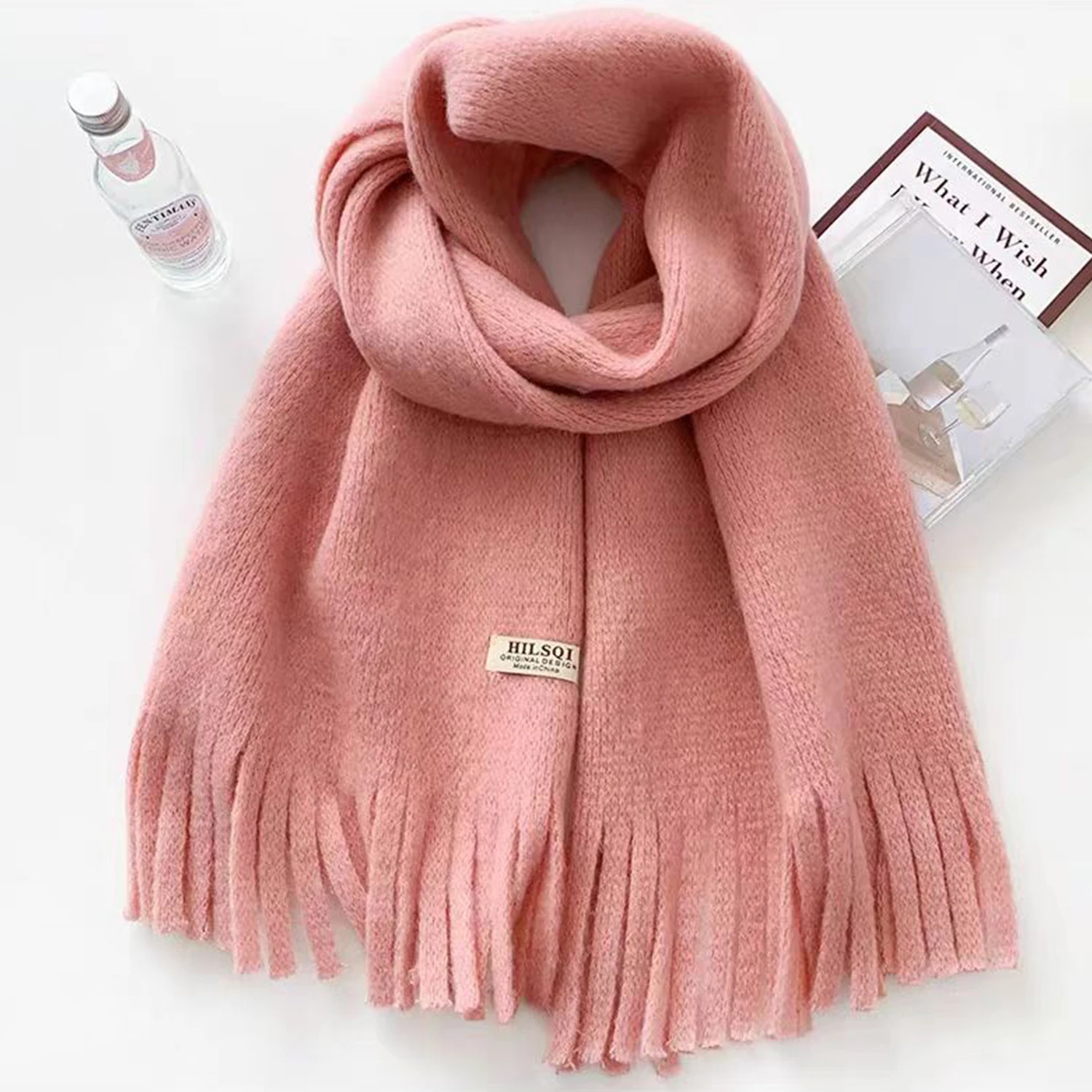 New Winter Scarves Women Pink Grey Warm Scarf Long Tassel Shawls Wraps Thickened Wrap Shawls For Girls Knitted Neckwrap