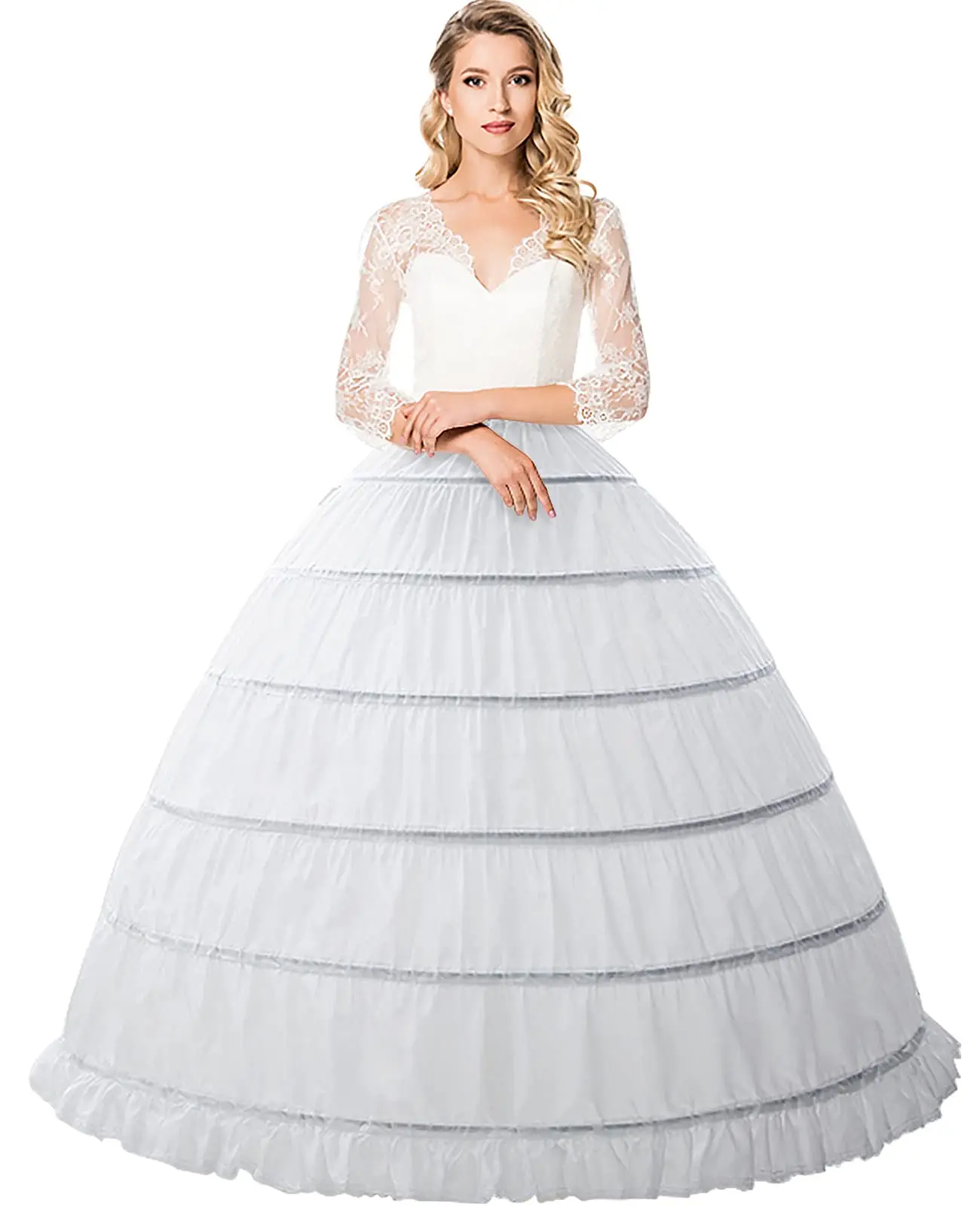 

Women Crinoline 6 Hoop Petticoat A Line Floor Length Underskirt for Bridal Wedding Dress Ball Gown