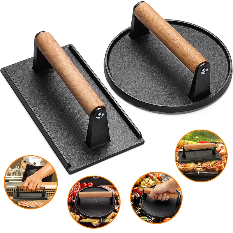 

Burger Press Grill Smasher Heavy Duty Cast Iron Patty Steak Sandwich Hamburger Meat Pie Press Maker Tool Kit for BBQ Supplies