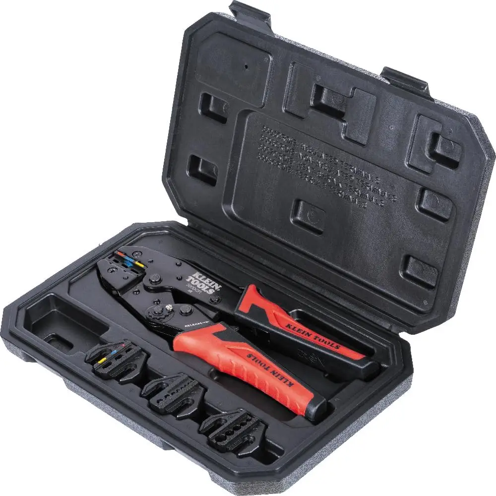 

Ratchet Crimping Tool Set with 4 Interchangeable Dies for Heat Shrink, Non-Insulated, Insulated and Ferrule Terminal Connectors