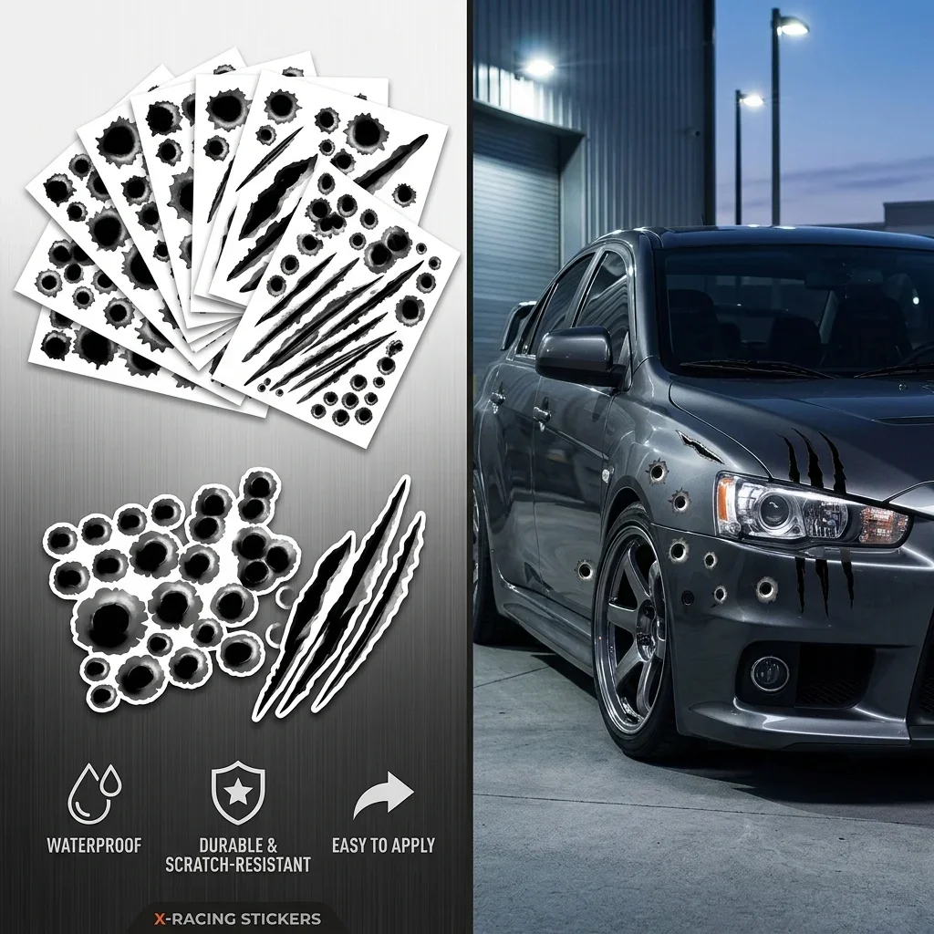 

1Pcs Funny Car Stickers 3D Bullet Hole Car Side Car-covers Motorcycle Scratch Realistic Bullet Hole Waterproof Accessories Tools
