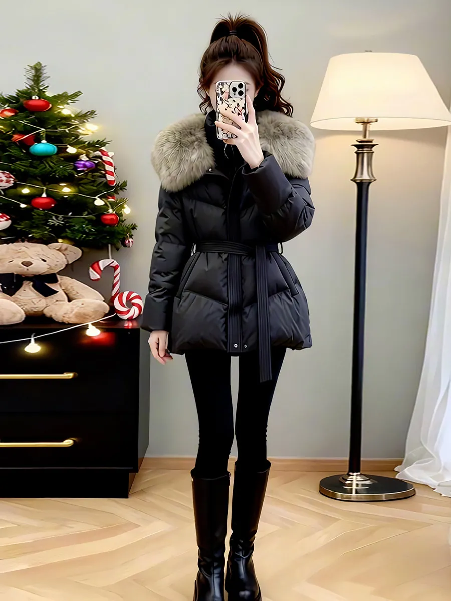 

Утепленная хлопковая куртка с меховым воротником в корейском стиле, зимнее пальто для женщин, модное, для повседневной носки, приталенное, с длинными рукавами, на молнии