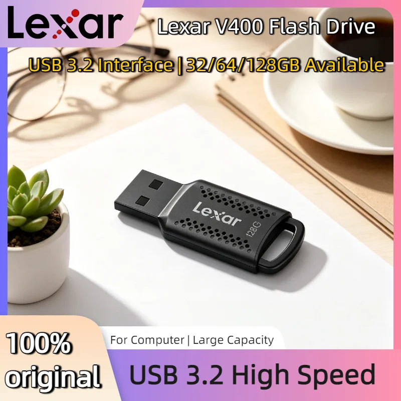 

Lexar USB 3.2 V400 Flash Drive 32GB 64GB 128GB Black Pen Drive Original Memory Stick U Disk for Computer Pro Max