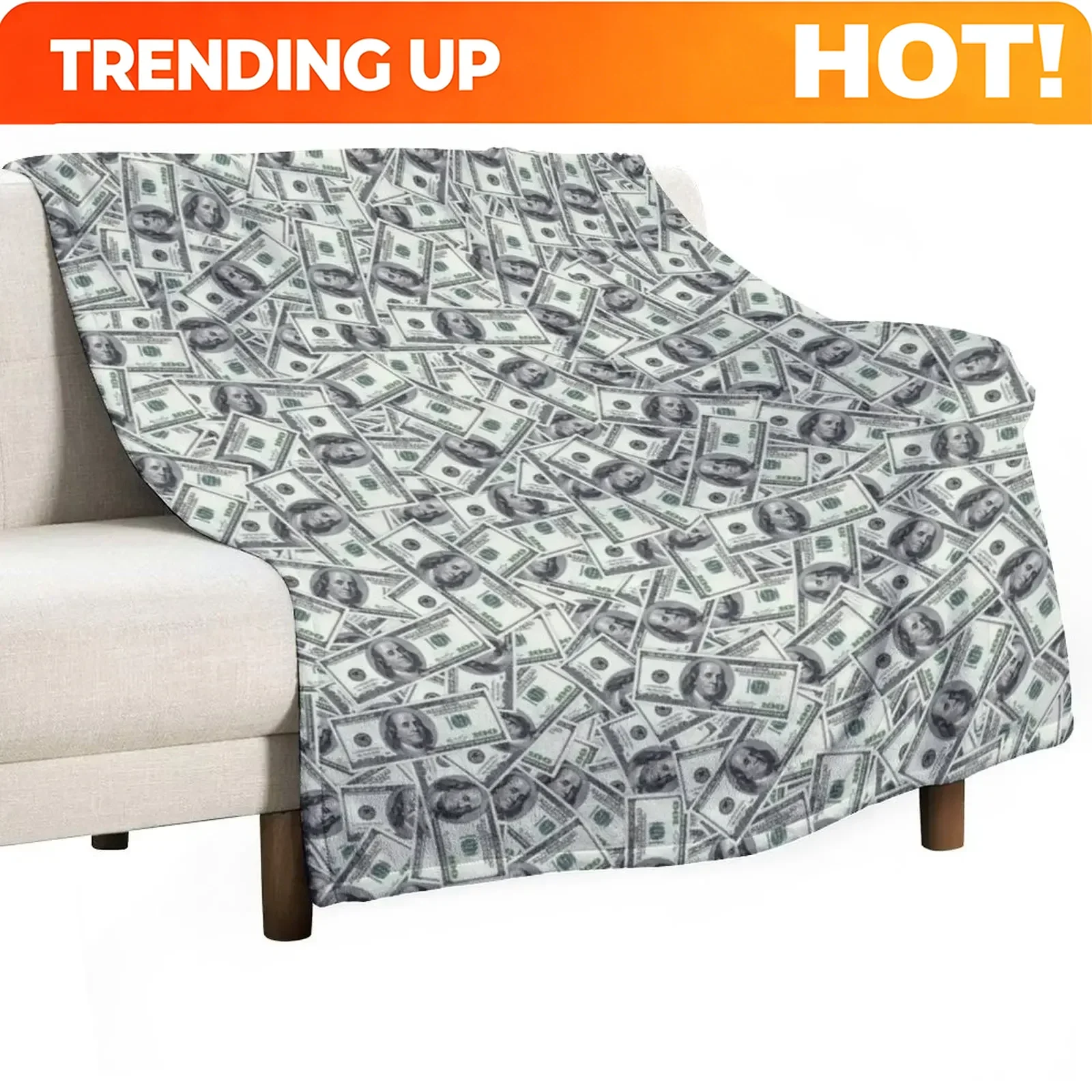 Customize Giant money background 100 dollar bills Throw bed plaid manga Giant Sofa Loose Blanket throw blanket