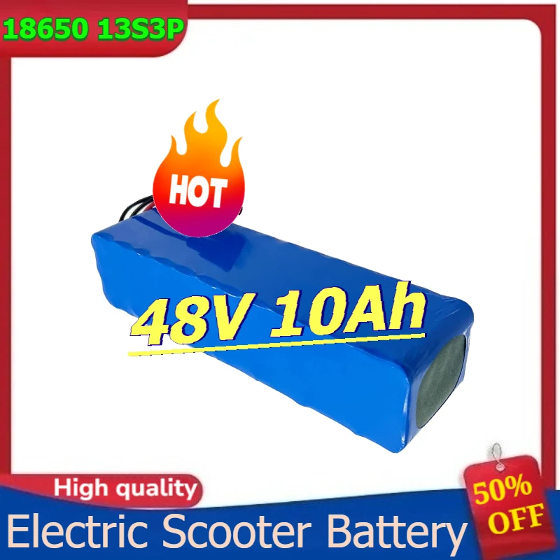 

18650 13S3P Rechargeable Battery for Electric Vehicles Scooters Balance Bikes 48V 10Ah with 54.6V Charger Lithium Battery Pack