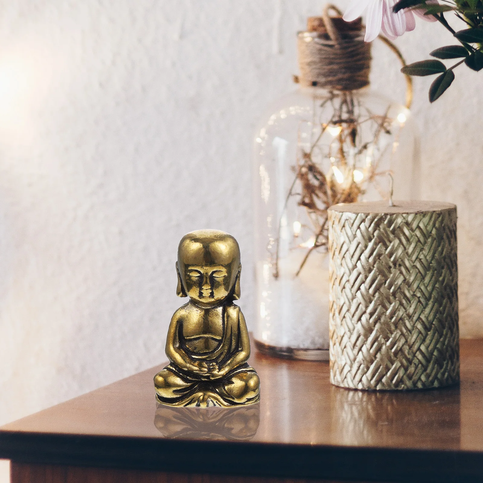 Finish Mini Monk Statue Brass Desktop Decor for Indoor Outdoor Garden Shelf Display Exquisite Craft