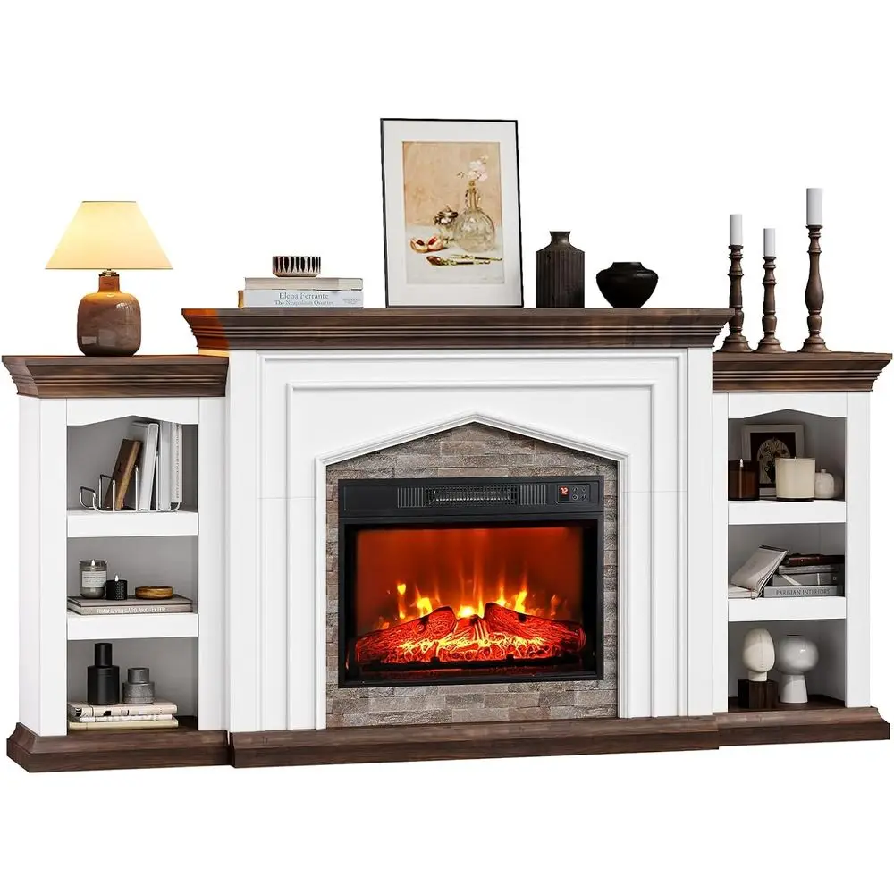 

90 Electric Fireplace TV Stand with Storage, Mantel, and 3D Flame Effect for Living Rooms