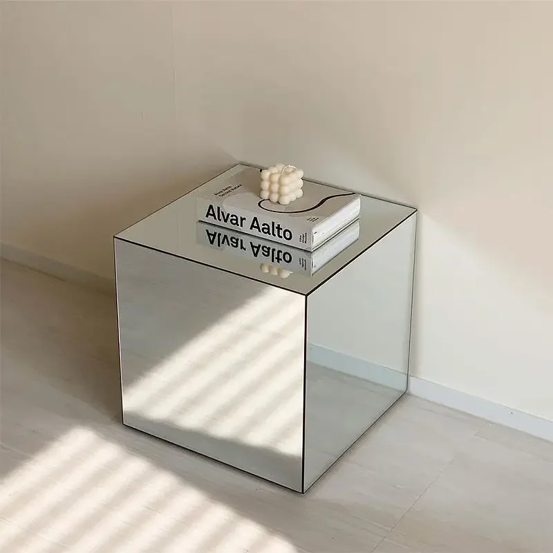 Minimalist Square Glass Mirror Coffee Table Bedside Table Blogger The Same Photography Props Acrylic Side Table Furniture Mesas