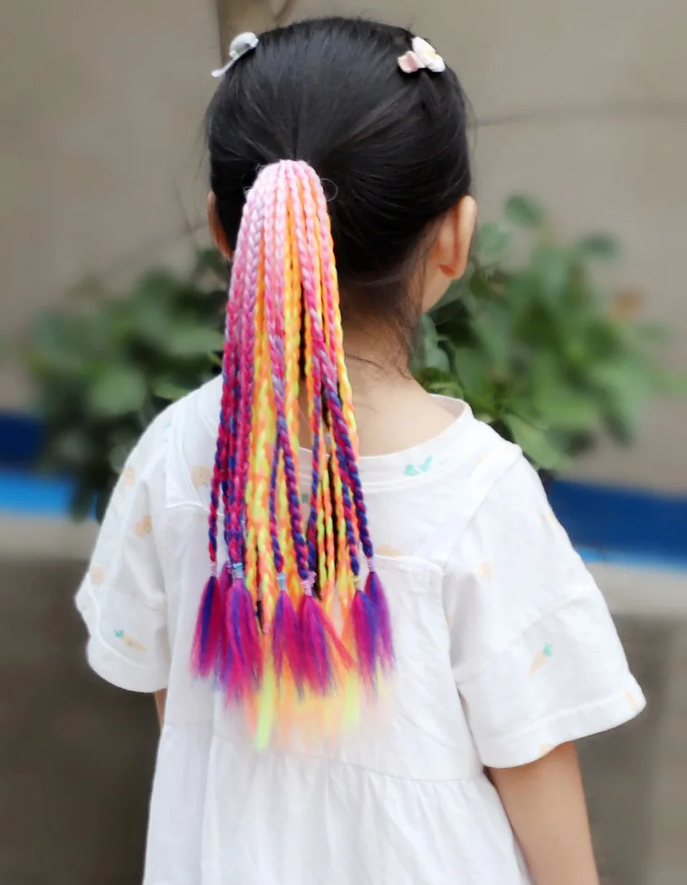 1 PCS New Girls Dirty Braids Colorful Twist Tie Wigs Ponytail Headbands Rubber Bands Princess Headwear Kids Hair Accessories