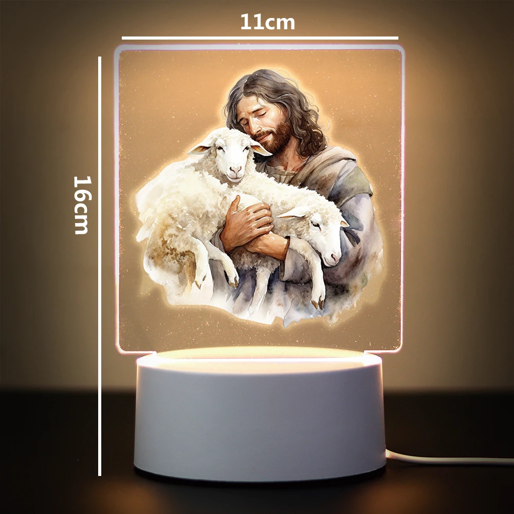 Jesus Cartoon Creative Table Bedside Lamp Rechargeable Night Lights Children\'S Christmas Gift