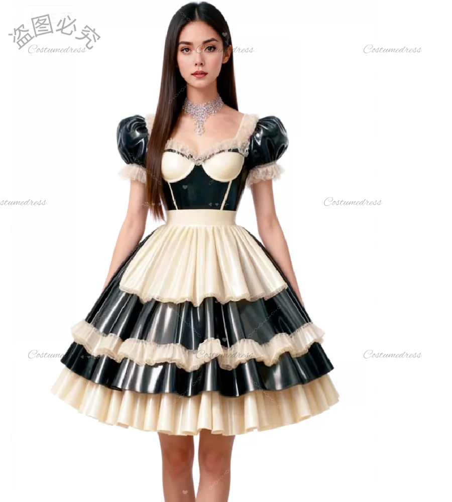 

Костюм на Хэллоуин, черное платье горничной цвета слоновой кости, ПВХ, с пышными рукавами, готическое вечернее платье волшебницы, 2026 Лолита, косплей, выпускной, день рождения
