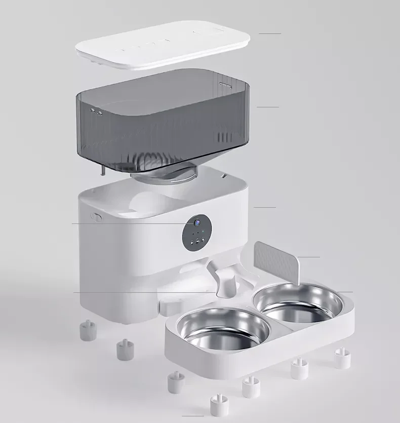 Double Bowls Two-way Splitter smart Automatic dry Food Dispenser 5L Large Capacity Stainless Steel Bowl