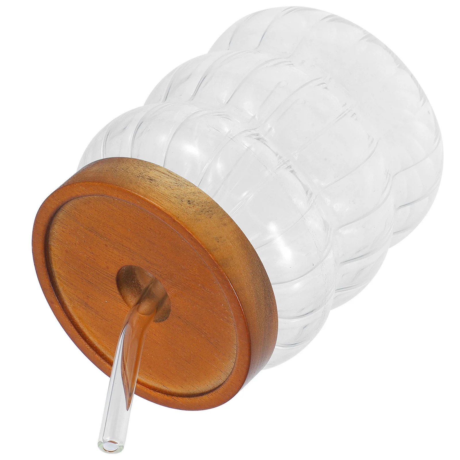 

1Set Striped Glass Drinking Cup with Wooden Lid High Capacity Spill Proof Design for Water Coffee Smoothies Home Cafe Travel Use