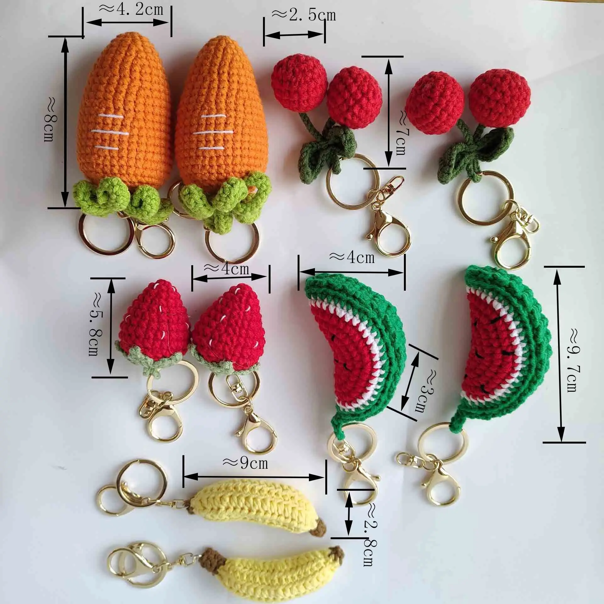 Knitted Handmade Cherry Pendant Keychain Wool Crochet Fruit Keychain Handmade Croched Fruit Cherry Ornaments Key Ring for Gift