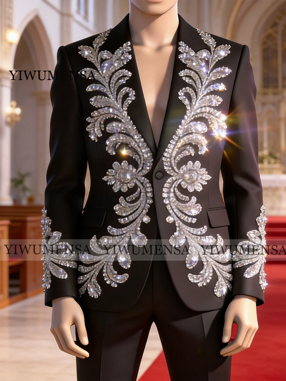 

Мужской костюм с блестящими кристаллами и бисером, однобортный пиджак и брюки, комплект из 2 предметов, для жениха, свадьбы, вечеринки, мужской смокинг, костюм homme 2026
