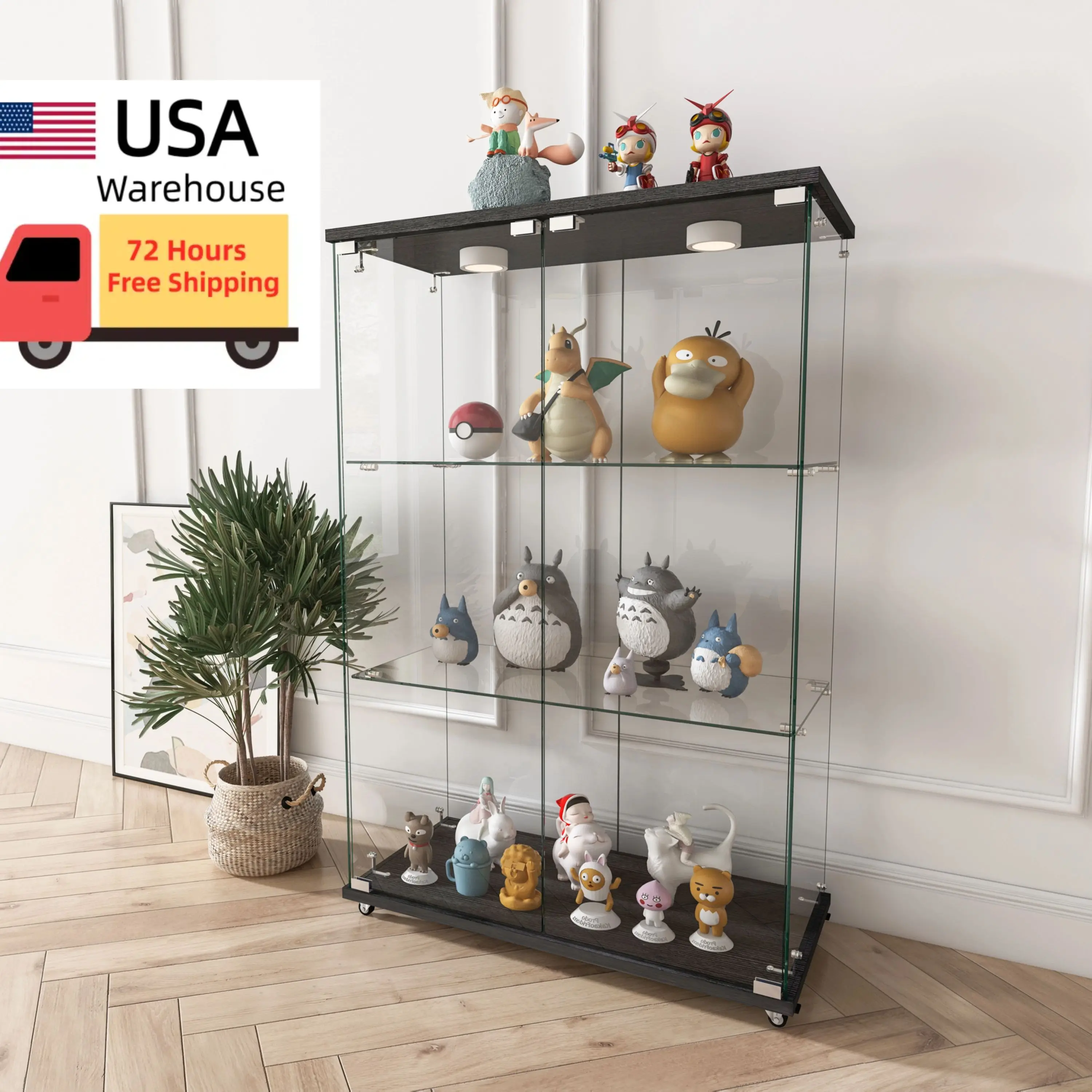 

Wholesale Glass Display Cabinet Modern Home Furniture and Decor Tempered Glass Bookshelf Easy Assemble