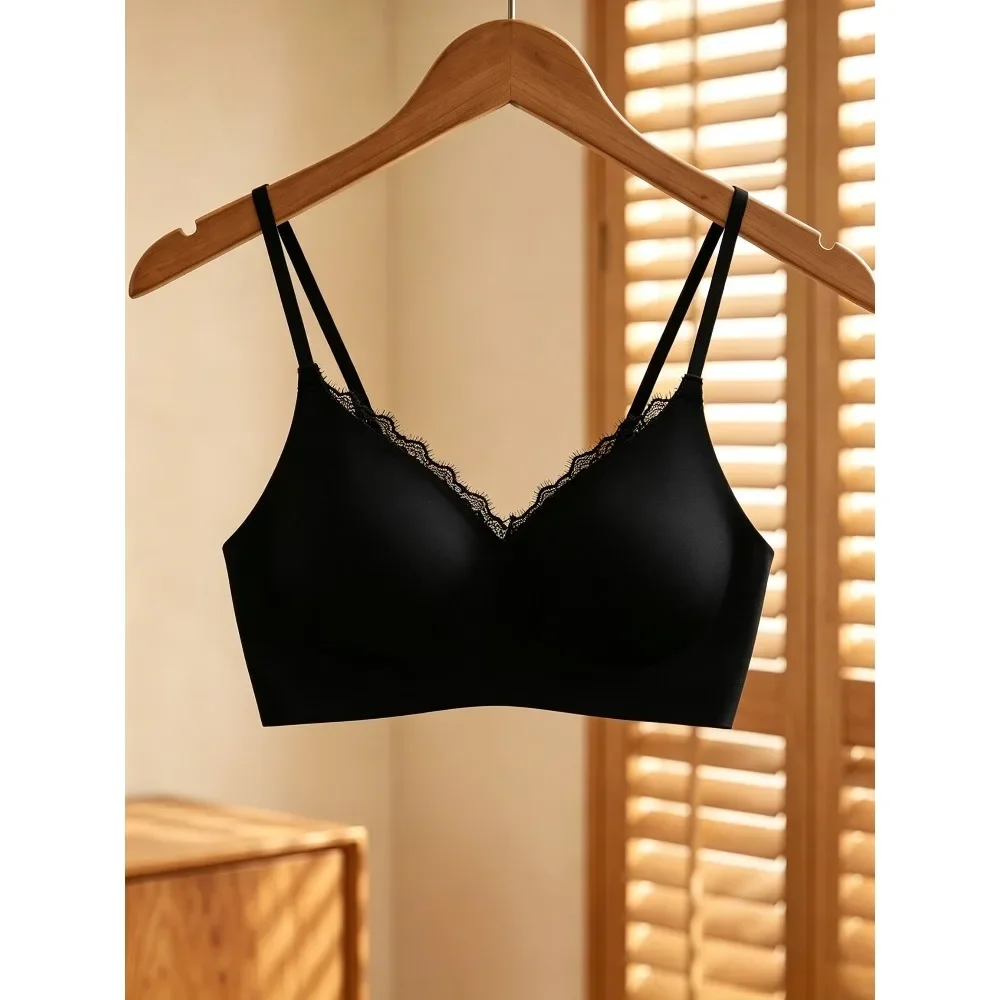 Ladies Thin Strap Seamless Lace Bra Small Boobs Push Up Thick Cup Summer Outer Expand Comic Bust Support Comfort Underwear 32-38