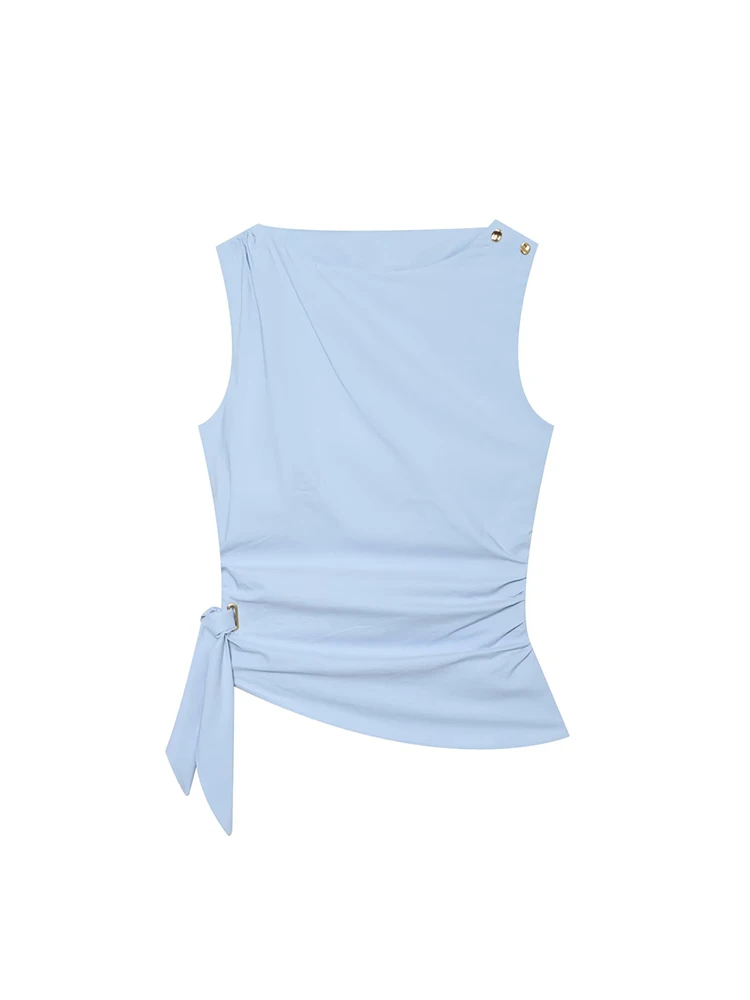 TFMLN 2026 Women Summer Tank Tops Casual Basic Sleeveless Shirt Elegant Slash Collar Solid Color Slim Vacation Fashion Clothes