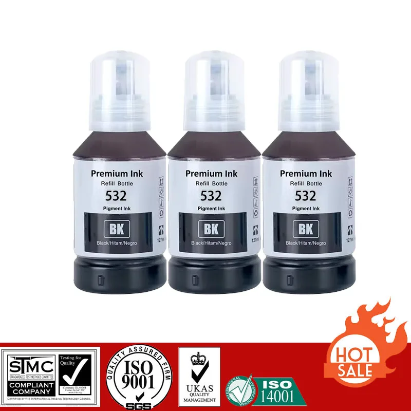 Compatible Refill Pigment Ink For E-532 E532, For Epson  EcoTank ET-M1100/ET-M1120/ET-M1170/ET-M1180/ET-M2170/ET-M3170 Printer