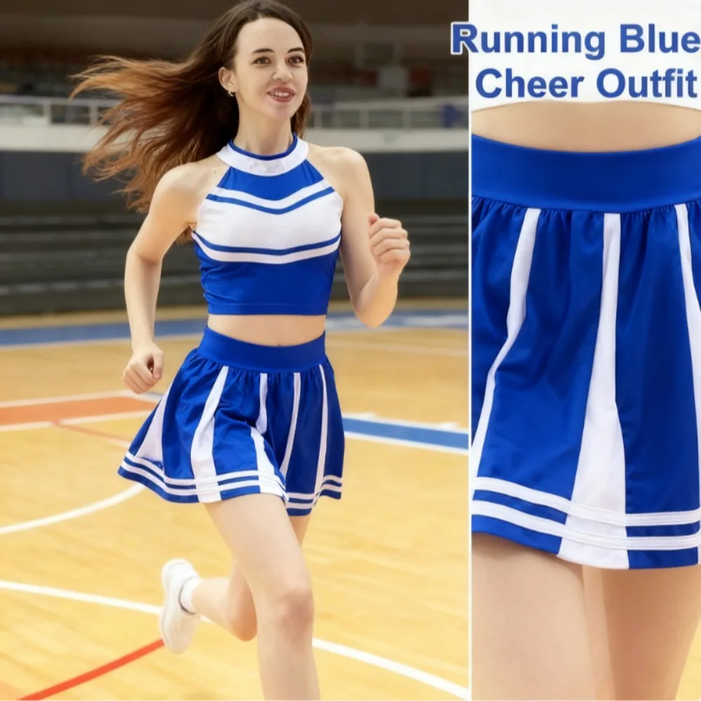 성인용 치어리더 의상 세트 (S-XL) - 스포츠 공연 댄스 쇼 및 테마 파티를 위한 크롭 탑 플리츠 스커트 의상