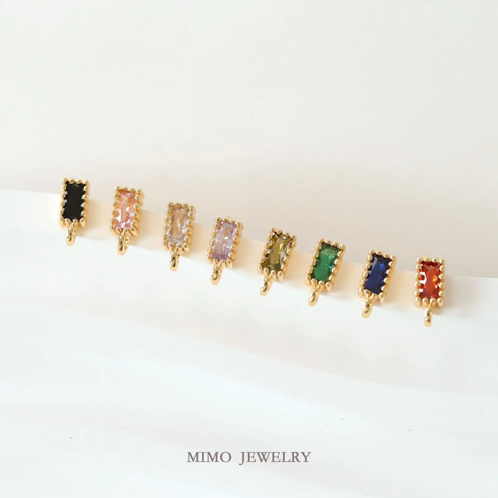 Gold-plated Colored Cake Edge Square Zircon 925 Silver Needle Stud Earrings DIY Handmade Accessories