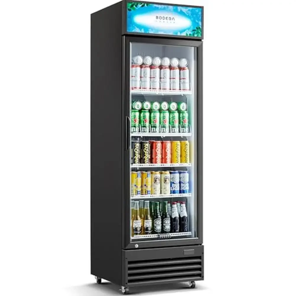 

Glass Door Commercial Beverage Fridge Refrigerator 12.5 Cu. Ft LED Light Control Energy-saving Security Lock Magnetic Door