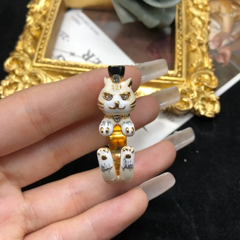 Vintage Medieva Women's Jewelry for Girls Enamel Cat Ring Cute Gift Party Show Daily Fashion Trendy