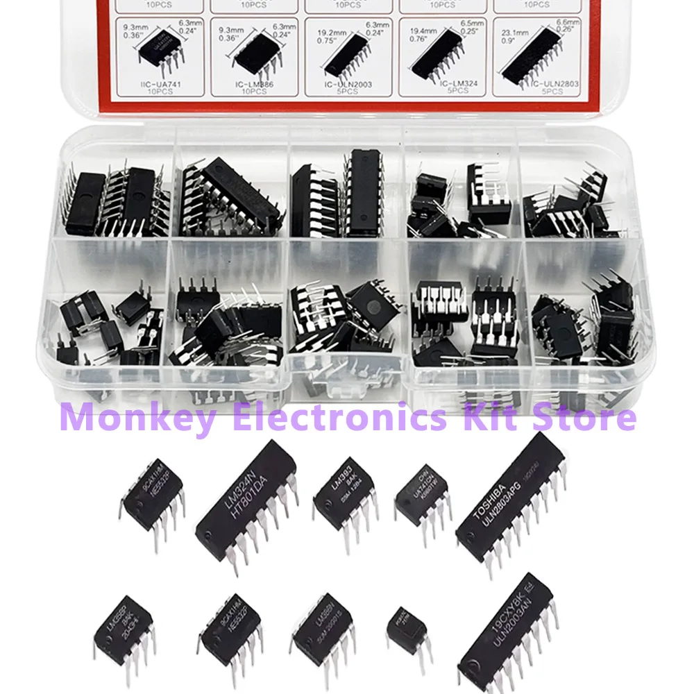 85PCS Integrated Circuit IC NE555 LM324 LM358 ULNN2803 IC chip kit DIP single precision timer 10 kinds diy kit electroni tentacl