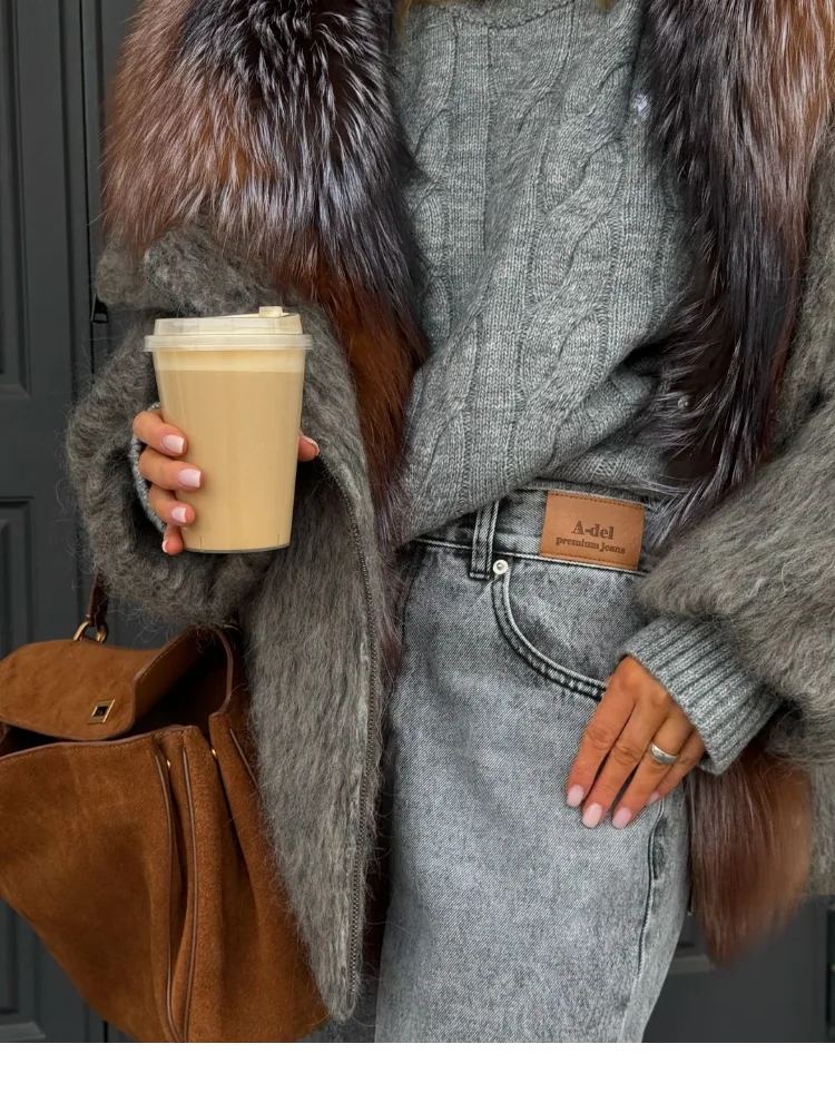 

Women Lapel Dyed Fur Collar Patchwork Woolen Coat Chic Single Breasted Long Sleeve Loose Short Jackets 2025 Winter Daily Outwear