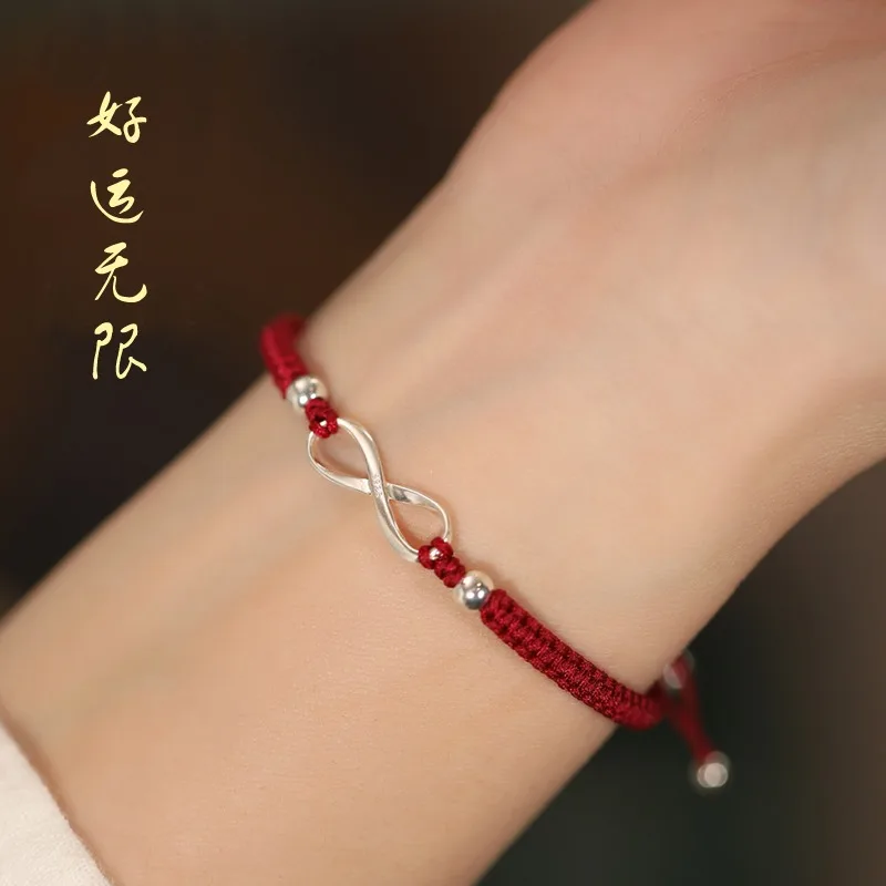 S925 Sterling Silver Adjustable Red String Bracelet Anklet for Unisex Couples Besties Fortune Luck Protective Talisman Gift