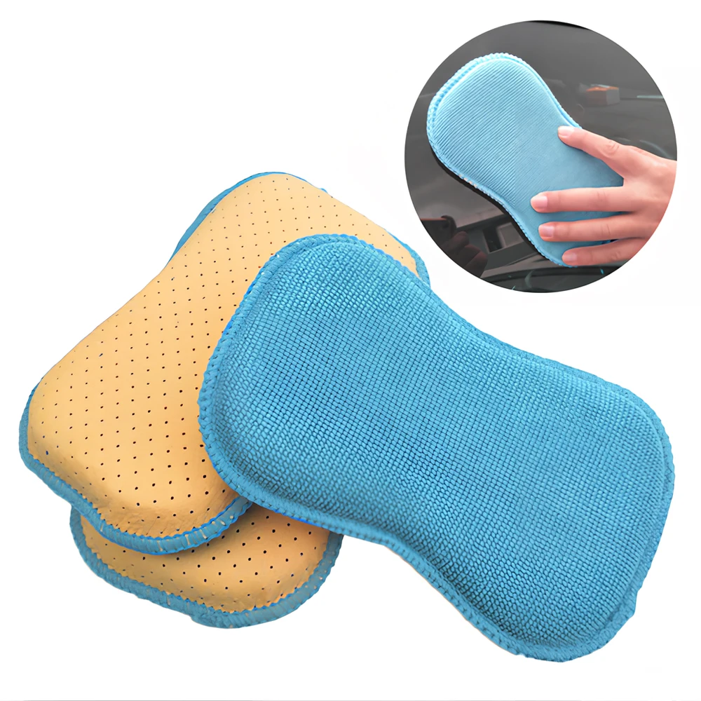 1X Auto Paint Care Non Woven Pearl Towel Sponge Car Defogging Glass Cleaning Demisting 2Sided Wiping Brush Washer Tools Sky Blue