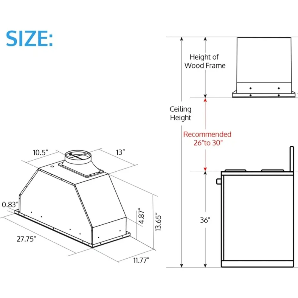 New 30" Range Hood Insert, 900 CFM Ducted/Ductless Range Hood with 4 Speed Fan, White Stainless Steel