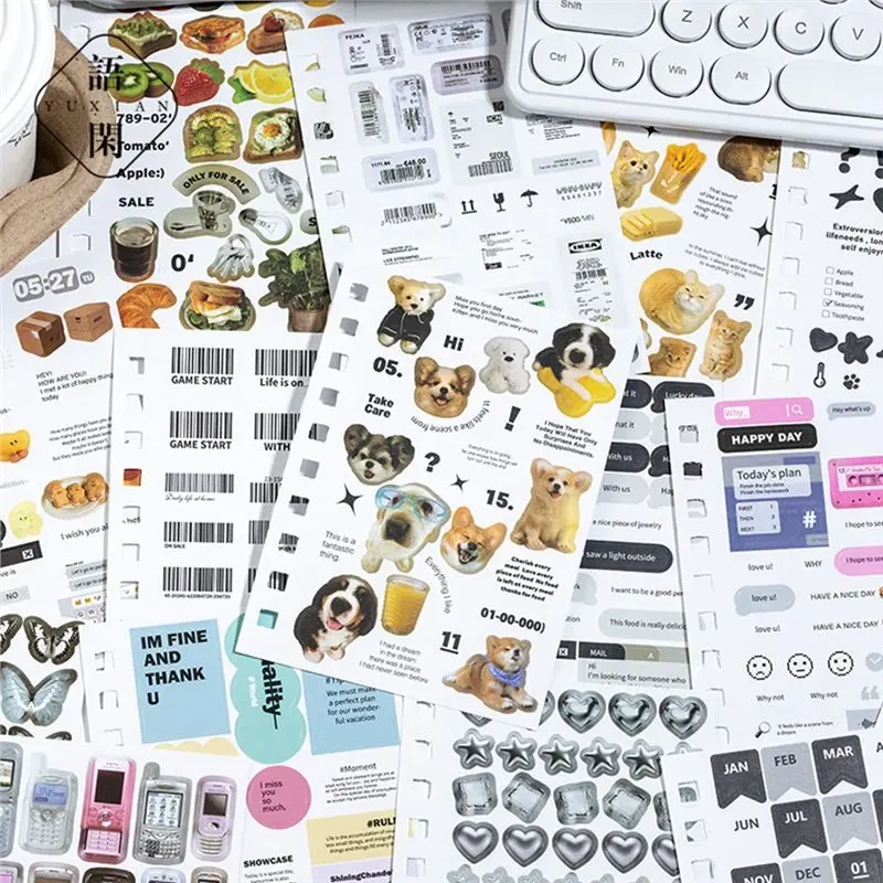 

60 листов корейских наклеек серии Time Fragments для скрапбукинга, коллажей и фоновых элементов для джанк-журналов