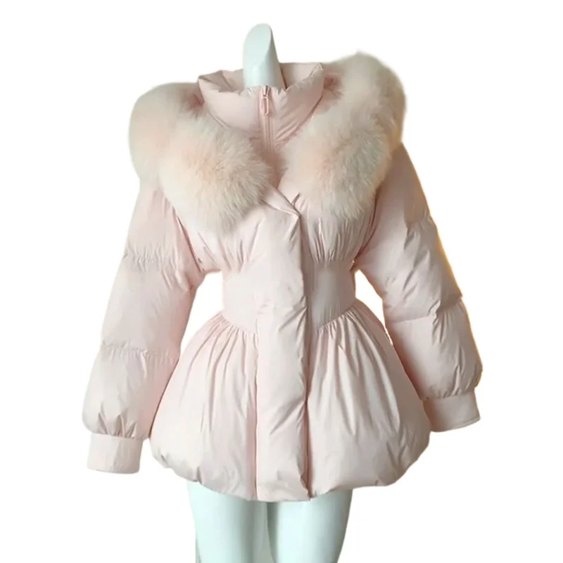 

[ Small Waist Essence ] Big Fur Collar Hooded Cotton Clothes Imitation Fox Hair Jacket Winter New Waist Thin Warm Jacket Parkas