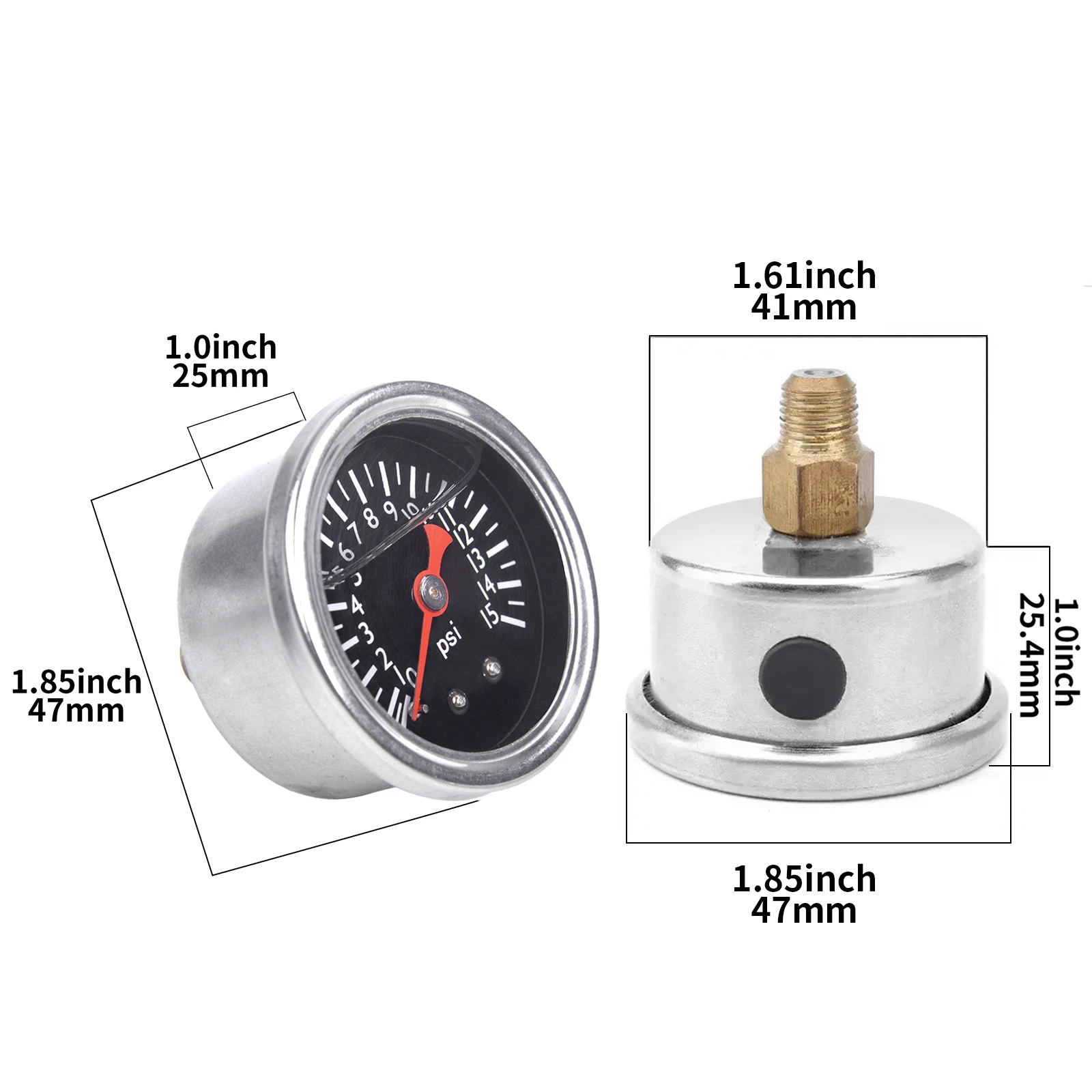 Universal Black Axial Shock-resistant 0-15psi Fuel Pressure Oil Pressure Hydraulic Gauge Stainless 40mm Dial Thread 1/8''NPT