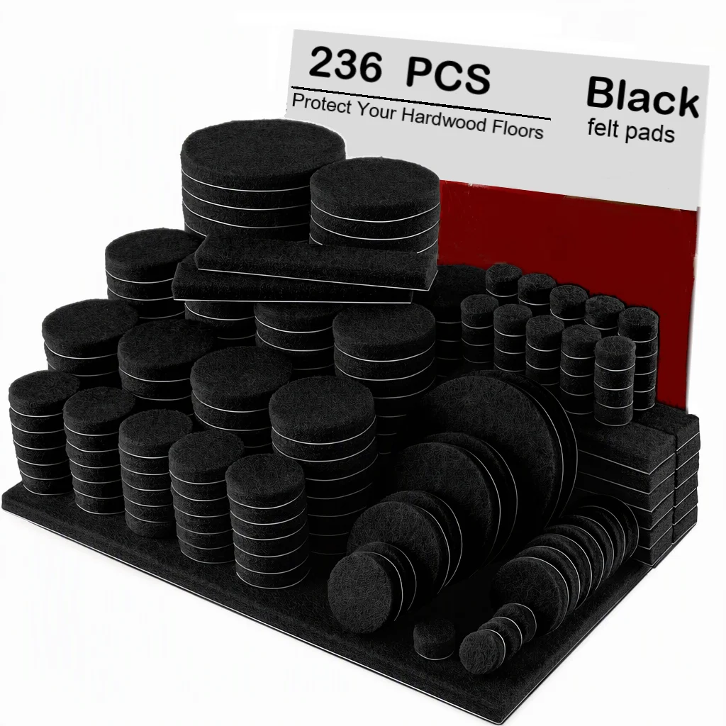 236PCS Felt Furniture Pads ! Huge Quantity of Black Furniture Pads for Hardwood Floors with Many Big Sizes