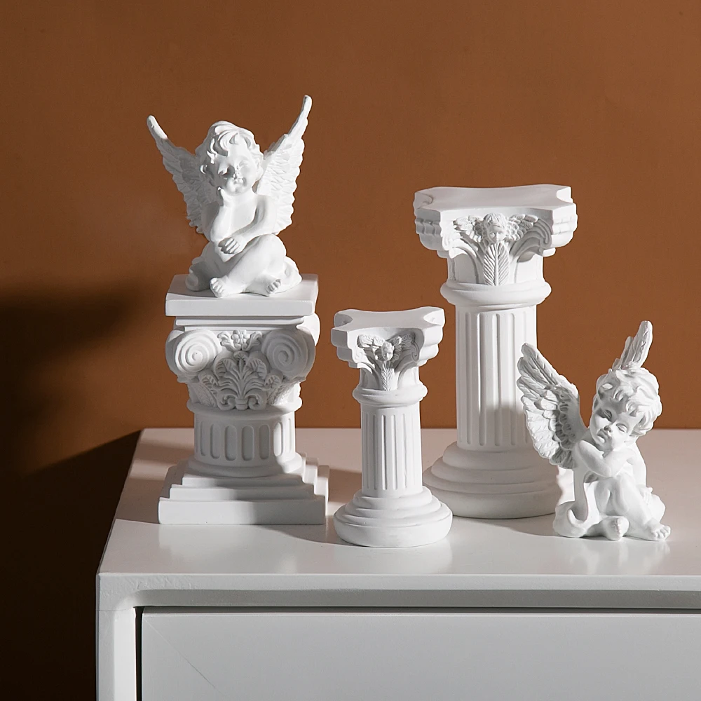 Scandinavian resin Roman column candlestick angel ornaments sculpture window sample room mini shooting props soft decorations