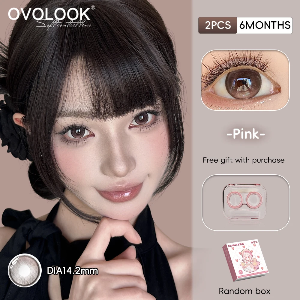 OVOLOOK – lentilles de contact colorées pour les yeux, 2 pièces, pour myopie, lentilles souples, rose pêche, gris, naturel, pour maquillage des yeux, avec étui à lentilles gratuit