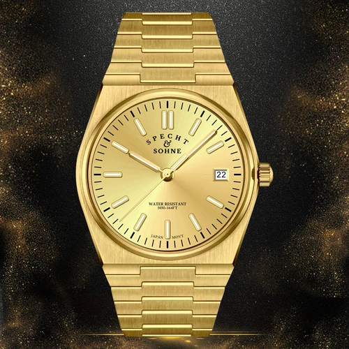 Imagen 2 del producto 2025 nueva alta calidad Specht & Sohne 37MM relojes para hombres cuarzo Movt PVD oro zafiro acero inoxidable reloj clásico 50M impermeable