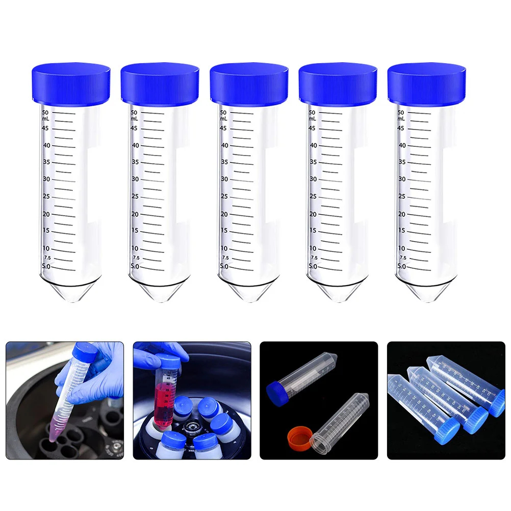 50 Pcs Test Tubes Centrifuge Cone Plastic for Laboratory with Scale Science Blue