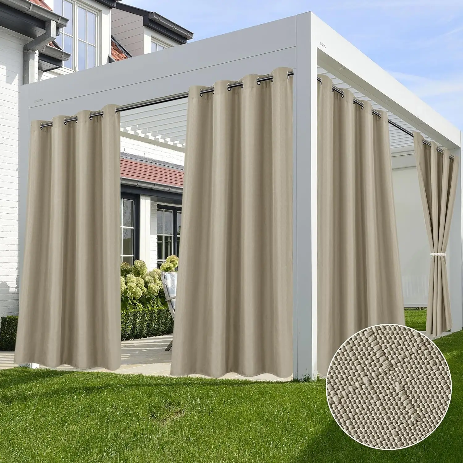 

4 Panels Linen Outdoor Curtains for Patio Waterproof Taupe 108 inch Long Weighted Weatherproof Privacy for Pergola Porch