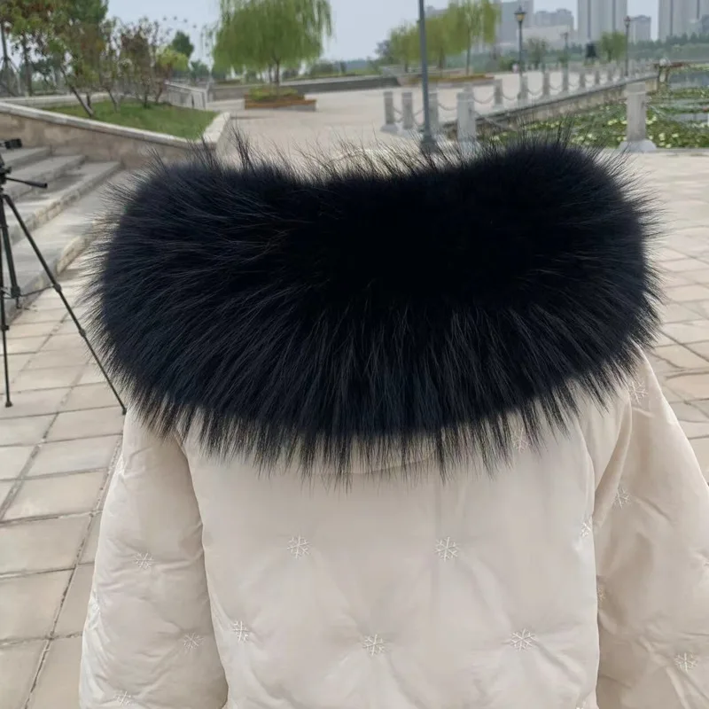Fur Collar Women Winter Natural Raccoon Fur Collar Female Coat Hood Fur Decor Collar Real Fur Scarf Shawl Furry Fur Collar Scarf - view 4