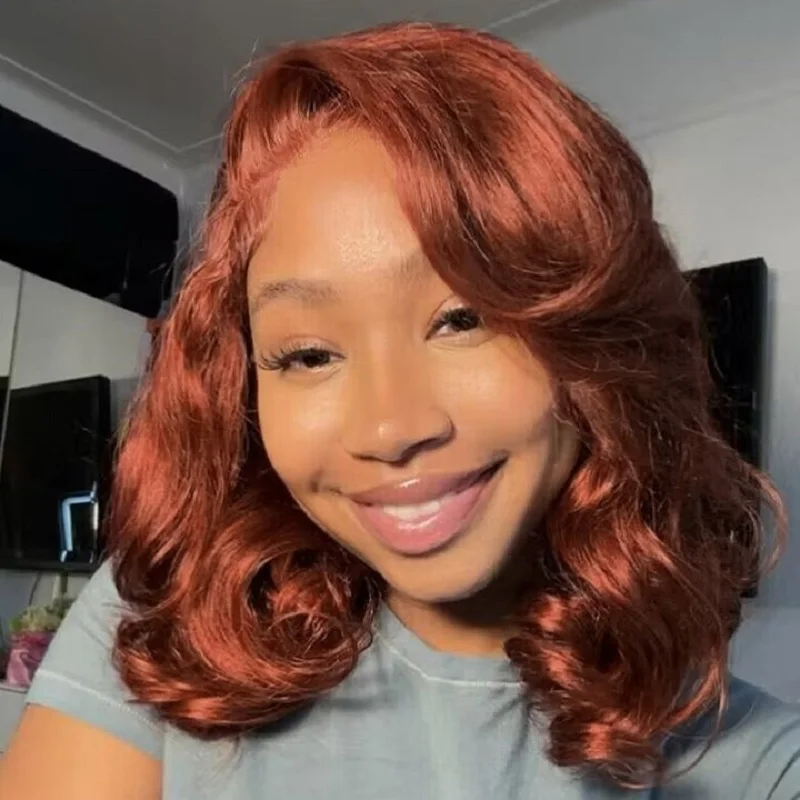 

Reddish Brown Short Bob Wig Human Hair 4x4 Lace Closure Wigs Pre Plucked Brazilian Remy Hair 180 Density Auburn Brown