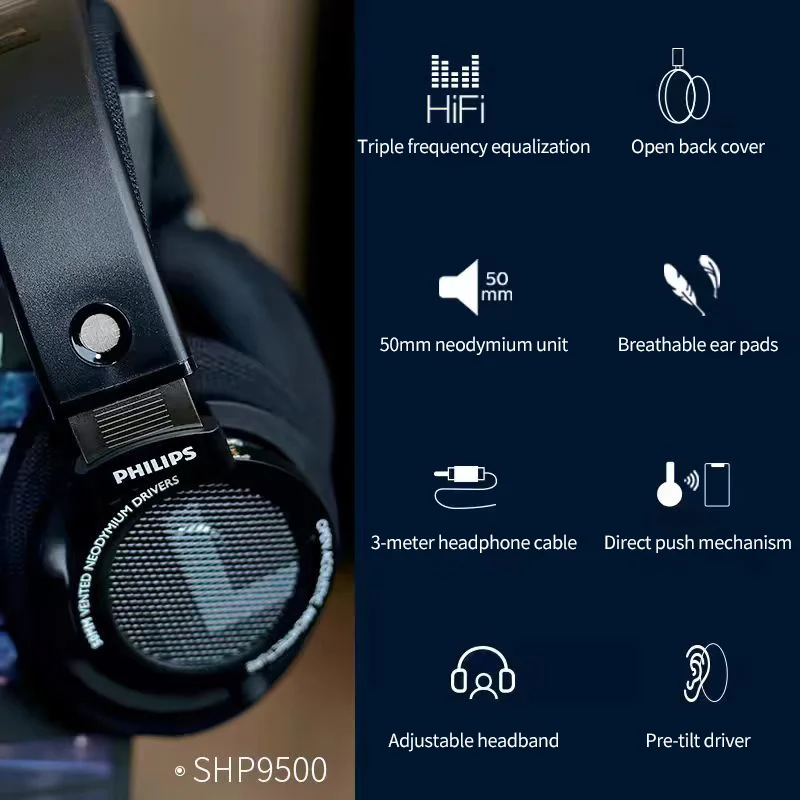 フィリップス SHP9500 HiFi ステレオ HD ヘッドフォン音楽 e スポーツ
