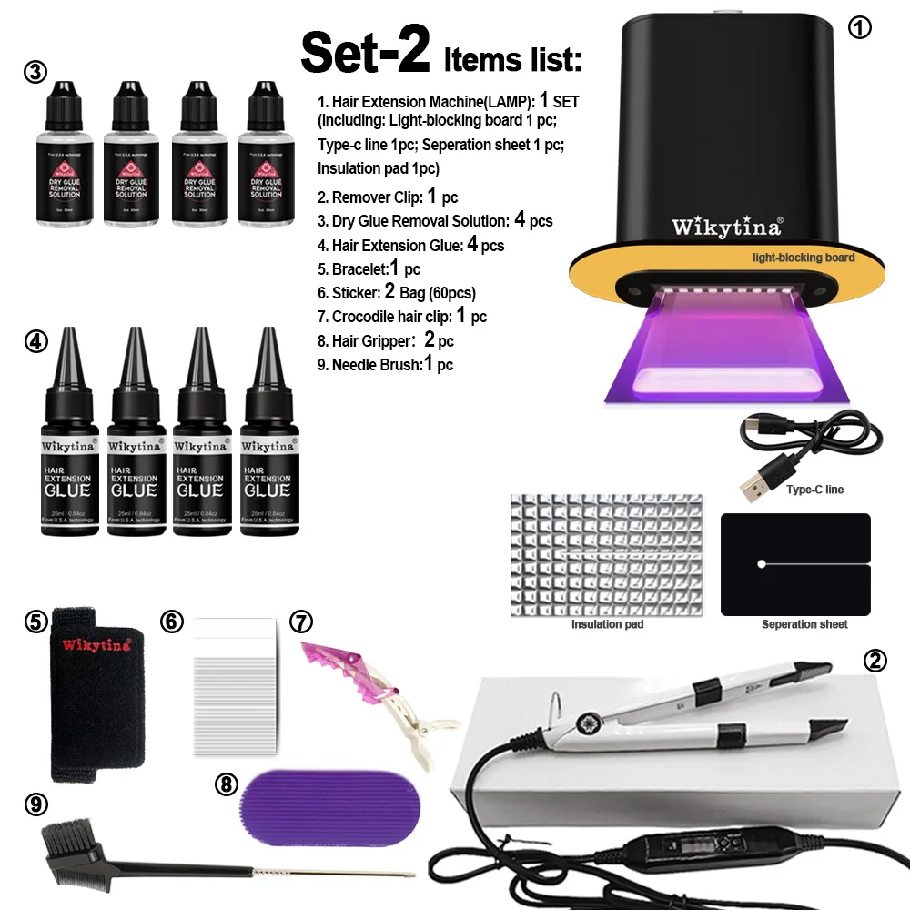 Geavanceerde V Light Hair Extensions Kit Tape-In Extensions met High-Tech UV-machine en lijm voor kwaliteit salongebruik Naadloos haar